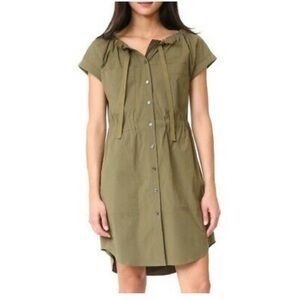 Theory Laela Stretch Cotton Utility mini shirt dress 12 olive green